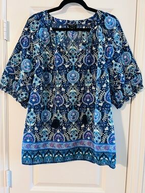 Blue Floral Peasant Blouse